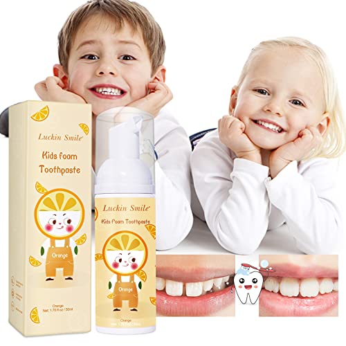 Kids Fluoride Free Foaming Toothpaste, Fruit Flavor, Kids Orange Foam Toothpaste to Reduce Plaque for Electric or U-Shaped Toothbrush for Children Ages 3 and Up