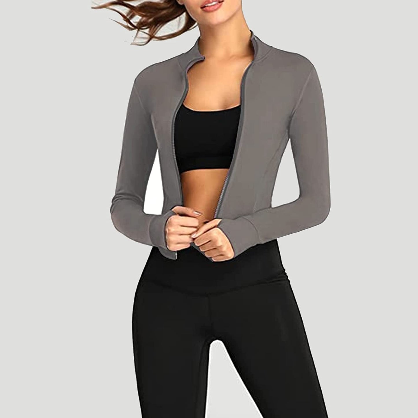 Size L Cropped Slim Fit Zip Up Yoga/Track/Workout/Athletic Jacket w/ Thumb Holes