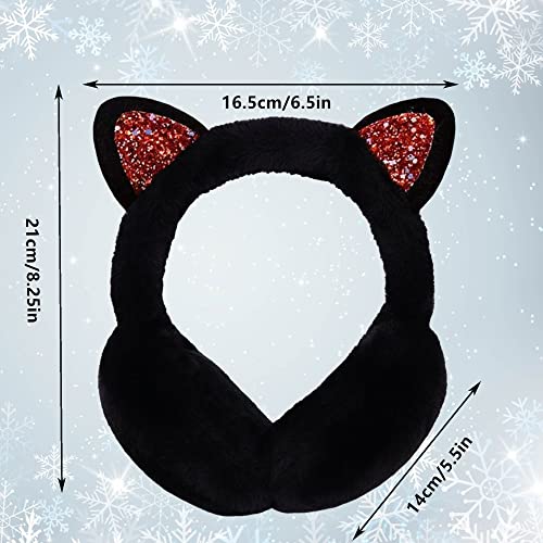 Eyegla Winter Ear Muffs for Women Fleece Ear Warmers Faux Fur Warm Cat Ear Earmuffs Foldable Outdoor Winter Ear Cover for Girls,Black