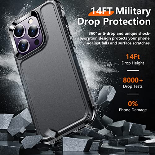 Red2Fire for iPhone 14 Pro Case, with 3 Pack [Glass Screen Protector + Camera Protector][Military Grade Drop Protection] Heavy Duty Shockproof Full Body Cover Phone Case for iPhone 14 Pro 6.1"-Black