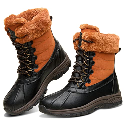 CAMEL CROWN Women Snow Boots Winter Waterproof - Mid-Calf Boots Insulated Lace Up Boots Duck Fur Lined Winter Shoes