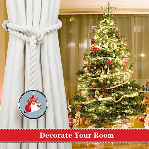2 Pack Porlau Christmas Curtain Tieback Cotton Rope Curtain Tie Backs Santa Christmas Window Decorations Tieback holdbacks for Home Holiday Decor, Beige