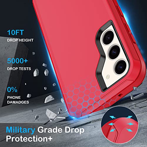 KECAI for Samsung Galaxy S23 Plus Case with 2X Screen Protector+ 2X Camera Lens Protector,Heavy Duty Drop/Shock/Dust Proof 3-Layers Military Rugged Protection Bumper Cover for Galaxy S23 Plus (Red)