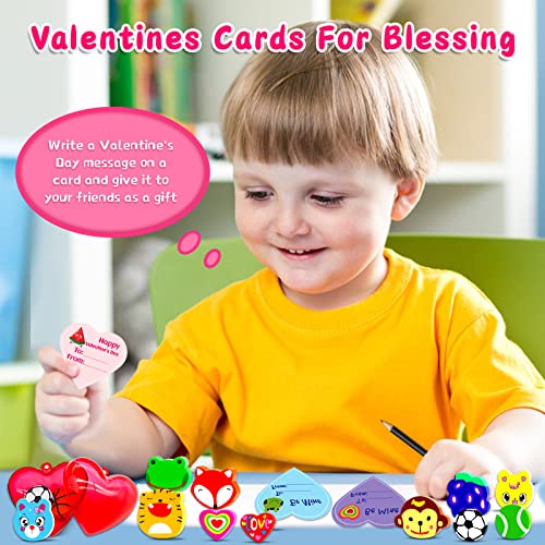 Valentines Day Gifts for Kids-40 Valentine Cards for Kids 80 Mini Erasers ,Valentines Class Classroom Exchange Gifts Valentine Party Favors Goodie Bags Fillers School Prizes for Boys Girls