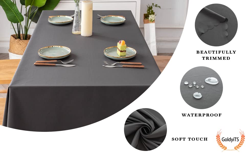 GoldyiTS Rectangle Tablecloth - 60 x 84 inches-Water and Spill Resistant Wrinkle Resistant Tablecloth,Washable Tablecloth, Buffet Table, PartyTablecloth ,Kitchen Dining Tabletop Decor, Grey