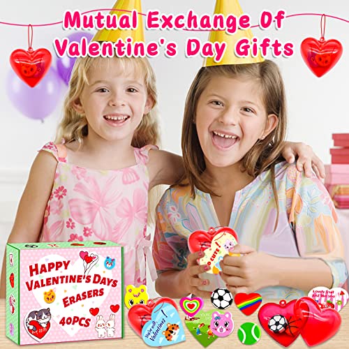 Valentines Day Gifts for Kids-40 Valentine Cards for Kids 80 Mini Erasers ,Valentines Class Classroom Exchange Gifts Valentine Party Favors Goodie Bags Fillers School Prizes for Boys Girls