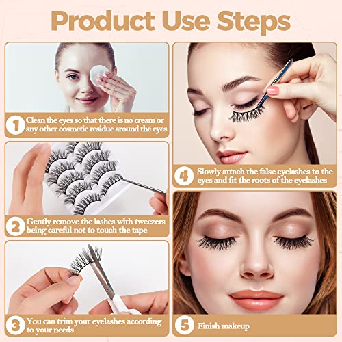 False Eyelashes 3D Natural Look Faux Mink Strip Self Adhesive Lashes 5 Pairs 1 Pack Black 17mm (3D-60)