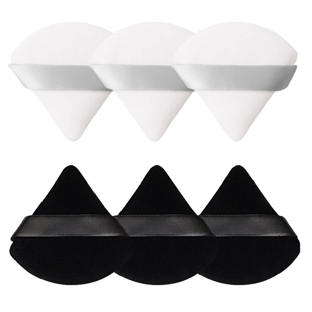 6pk (3 Black/3 White) Soft Triangle Makeup/Powder Puff/Sponge for Loose Powder