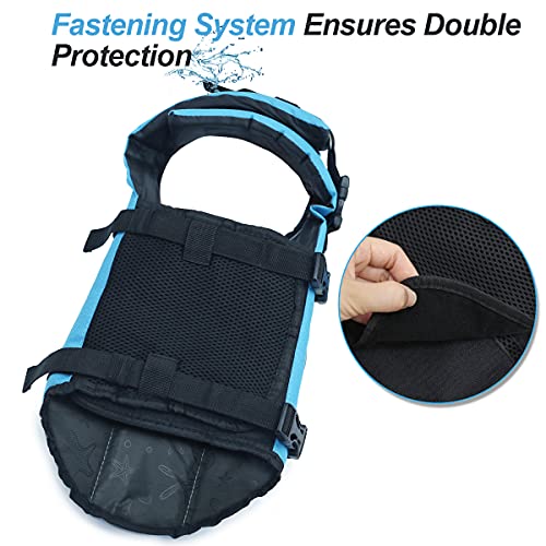 Vivaglory Ripstop Dog Life Vest, Reflective & Adjustable Life Jacket for Dogs with Rescue Handle for Swimming & Boating, Blue, L