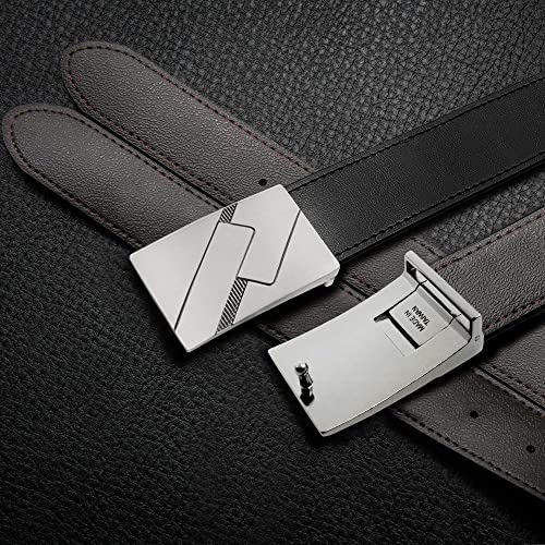 MARIO TREVI Black Leather Men’s Dress Belt, Adjustable Slide with Alloy Buckle for Jeans/ Pants, with Gift Box, Trim to Fit