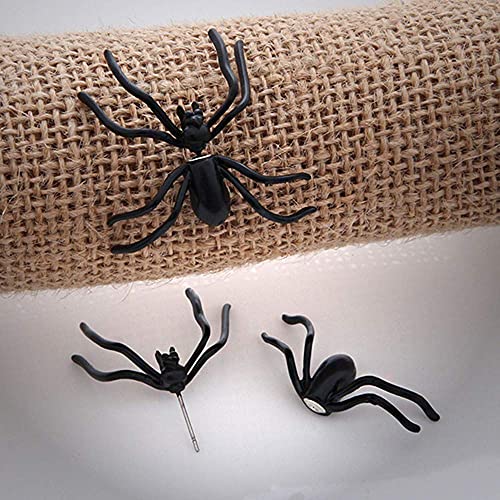 2 Pairs Funny 3D Black Spider Halloween Stud Earrings for Women Girls, Spooky Punk Piercing Studs Double Sided Ear Earrings