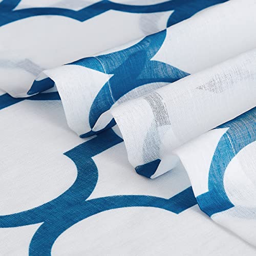Holiday Blue White Sheer Curtains 95 Inches Long for Living Room Bedroom, Geometric Moroccan Pattern Printed Quatrefoil Window Treatments, Grommet Top Light Filtering Drapes 52"W 2 Panel Sets