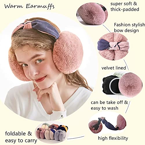 Eyegla Women Winter Ear Muffs Foldable Fleece Ear Warmers Fashion Faux Fur Warm Earmuffs Outdoor Winter Ear Cover for Girls