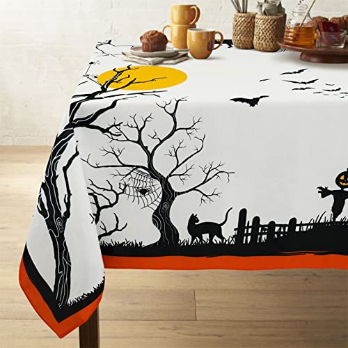 Waterproof 60 x 102 Inch Halloween Tablecloth - Pumpkin and Spider Web Design, Wrinkle Resistant, Washable Table Cover for Indoor & Outdoor Parties