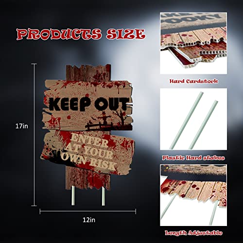 Halloween Decorations Outdoor Yard Signs 6 Pack, 2022 Newest Large Size 17"×12" Halloween Signs with Stakes, Scary Halloween Decoration for Outside Garden, Lawn Yard Party