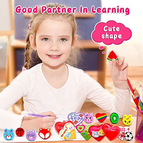 Valentines Day Gifts for Kids-40 Valentine Cards for Kids 80 Mini Erasers ,Valentines Class Classroom Exchange Gifts Valentine Party Favors Goodie Bags Fillers School Prizes for Boys Girls