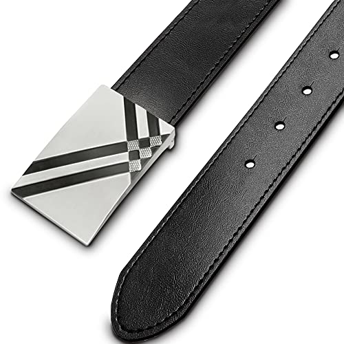 MARIO TREVI Black Leather Men’s Dress Belt, Adjustable Slide with Alloy Buckle for Jeans/ Pants, with Gift Box, Trim to Fit
