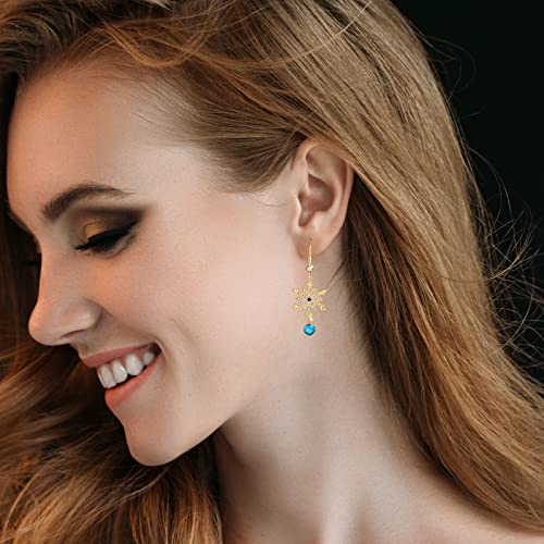 LAZLUVU Christmas Earrings Snowflake Dangle Earrings With Crystal Cubic Zirconia Snowflower Dangle Drop Earring for Women Girls Christmas Gifts