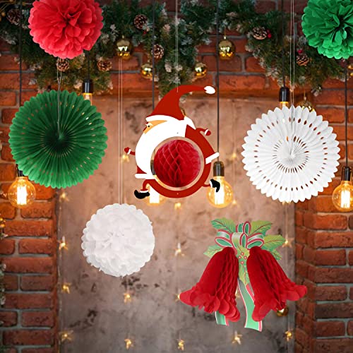 DUMETO 13pcs Christmas Party Decoration Supplies 3D Xmas Honeycomb Paper Lantern Decoration Set Hanging Christmas Decor Balls Festive Christmas Party Banner Supplies