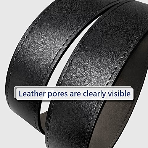 MARIO TREVI Black Leather Men’s Dress Belt, Adjustable Slide with Alloy Buckle for Jeans/ Pants, with Gift Box, Trim to Fit
