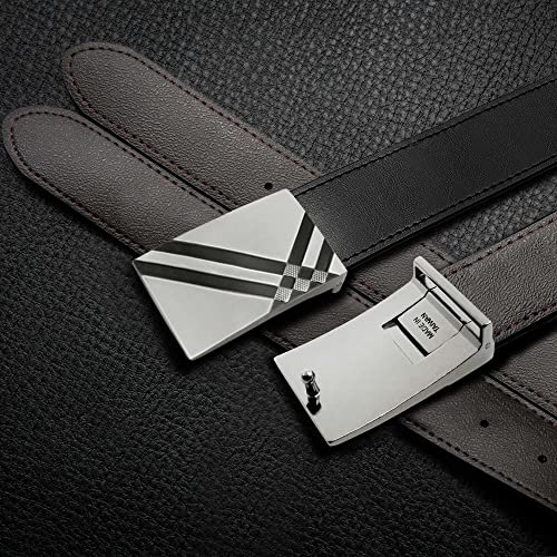 MARIO TREVI Black Leather Men’s Dress Belt, Adjustable Slide with Alloy Buckle for Jeans/ Pants, with Gift Box, Trim to Fit