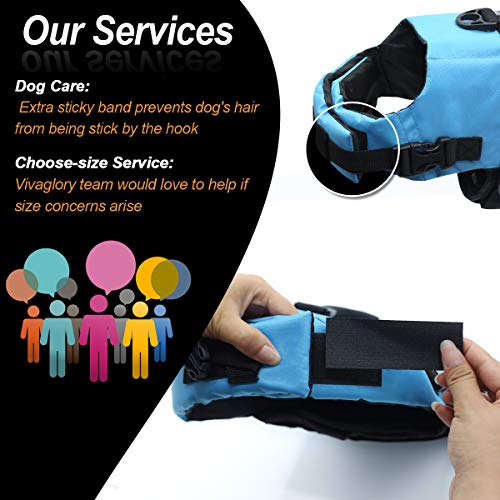 Vivaglory Ripstop Dog Life Vest, Reflective & Adjustable Life Jacket for Dogs with Rescue Handle for Swimming & Boating, Blue, L