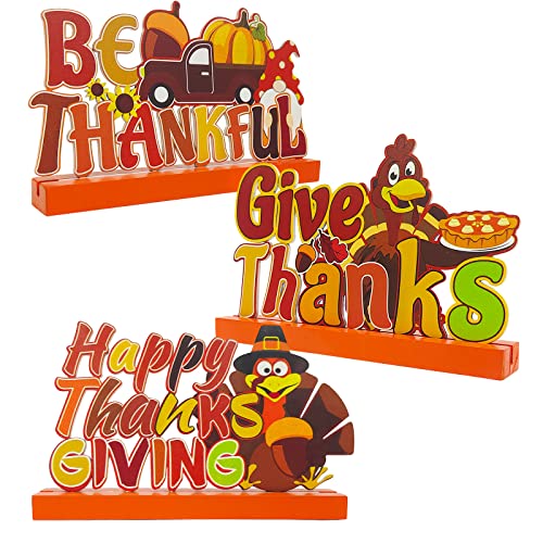 Celebrate Thanksgiving with Festive Wooden Table Decorations | 3 Piece Turkey and Pumpkin Set