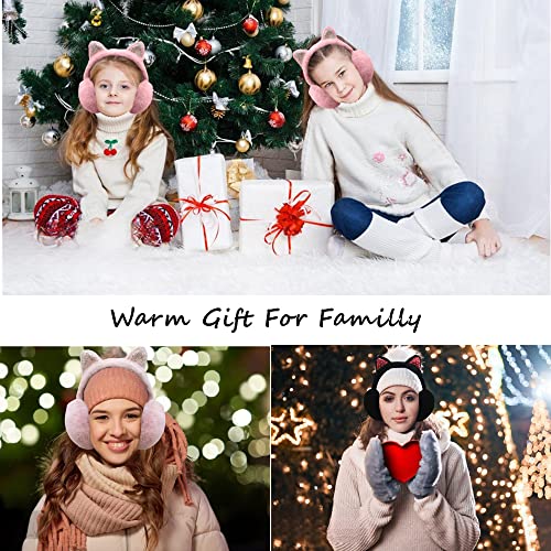 Eyegla Winter Ear Muffs for Women Fleece Ear Warmers Faux Fur Warm Cat Ear Earmuffs Foldable Outdoor Winter Ear Cover for Girls,Black