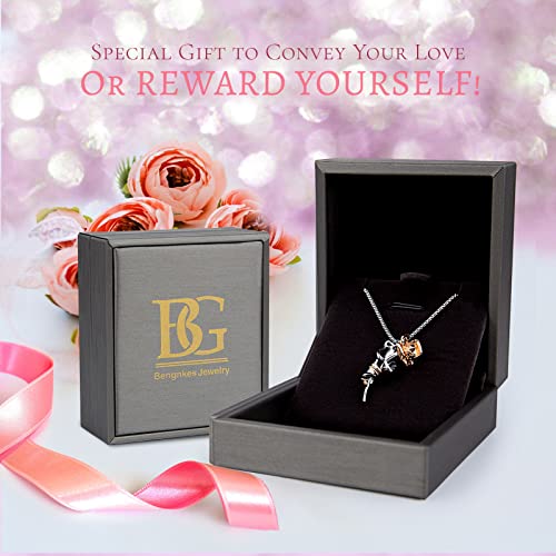 Bengnkes BG Rose Pendant Necklace for Women Rose Gold Necklaces Womens Jewelry for Her Wife Christmas Gifts