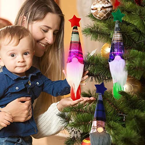 DXZMNCA Christmas Gnome, Hanging Handmade Plush Lights Nordic Swedish Elf Niss Scandinavian Gift for Holiday Party Home Decor Set of 3 (Plaid)