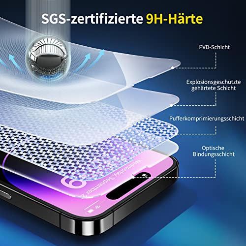 Screen Protector for iPhone 14 Pro Max 6.7", SmartDevil [2022 Dynamic Island Compatible] [Easy Installation Frame] 3 Pack HD Bubble Free Scratch Resistant 9H Tempered Glass Film - Case Friendly