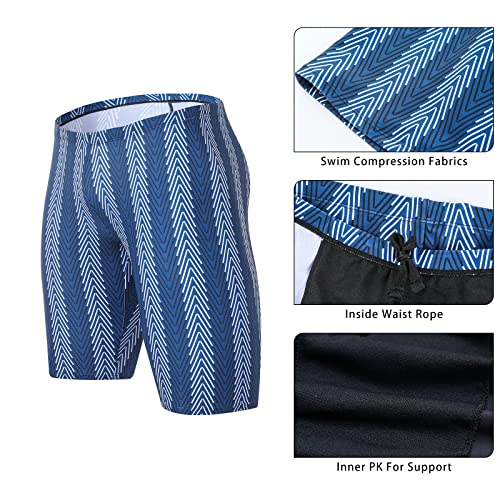 Xioker Boys Swim Jammers Kids Jammer for Swimming,Youth Compression Swimming Jammer Boy Swim Shorts UPF50+(Blue White S)