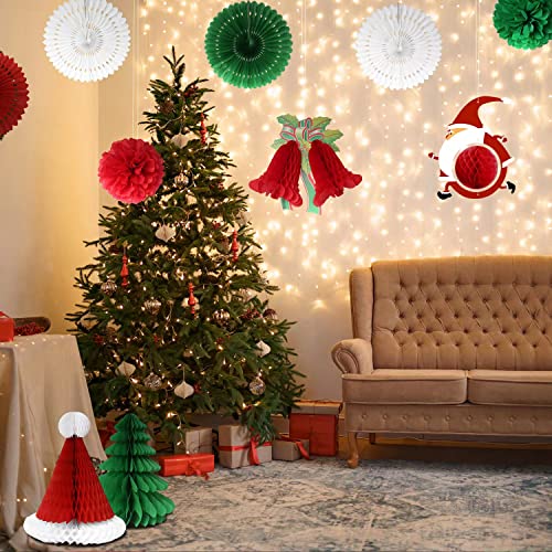 DUMETO 13pcs Christmas Party Decoration Supplies 3D Xmas Honeycomb Paper Lantern Decoration Set Hanging Christmas Decor Balls Festive Christmas Party Banner Supplies