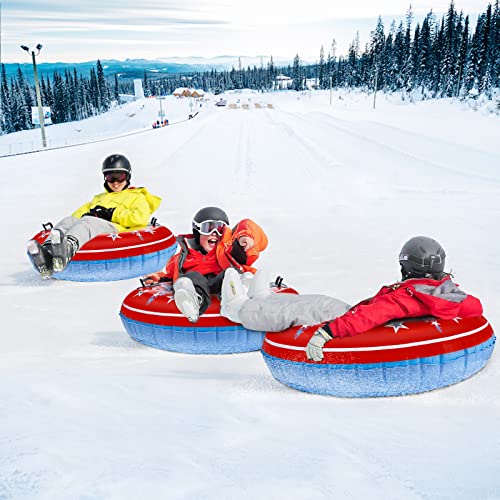 COMMOUDS Snow Tube, 47 Inch Large Inflatable Snow Sled with Handles, Double-Layer Thickened Heavy Duty Snow Sledding Tube for Kids Adults Winter Outdoor Snow Activity Skiing Sledding