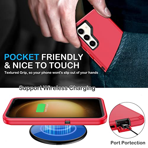 KECAI for Samsung Galaxy S23 Plus Case with 2X Screen Protector+ 2X Camera Lens Protector,Heavy Duty Drop/Shock/Dust Proof 3-Layers Military Rugged Protection Bumper Cover for Galaxy S23 Plus (Red)