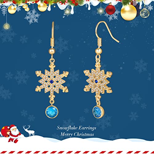 LAZLUVU Christmas Earrings Snowflake Dangle Earrings With Crystal Cubic Zirconia Snowflower Dangle Drop Earring for Women Girls Christmas Gifts