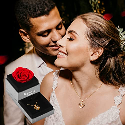 TMLW Preserved Red Real Rose with Heart Necklace, Gifts for Women Mom Her Wife Girlfriend on Christmas Valentines Day Mothers Day Anniversary Birthday, Romantic Gifts for Her