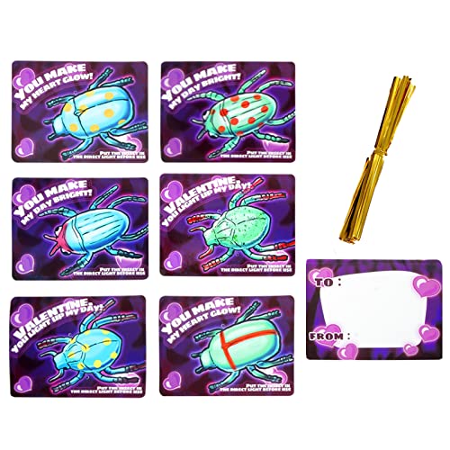 Axbotoy 24 Packs Glowing Bug Toys Valentines Day Gifts Cards for Kids with Valentine Classroom Exchange Party Favors Valentines Day Gifts for Boys Girls Toddlers
