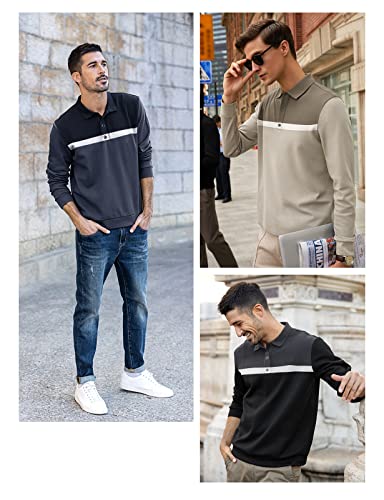 Mens-Polo-Shirts Long-Sleeve-Knit-Pullover Pure-Cotton Slim-Fit - Casual Fashion Lightweight Golf Top Breathable White XXL