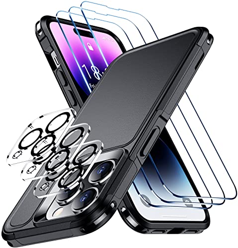 Red2Fire for iPhone 14 Pro Case, with 3 Pack [Glass Screen Protector + Camera Protector][Military Grade Drop Protection] Heavy Duty Shockproof Full Body Cover Phone Case for iPhone 14 Pro 6.1"-Black