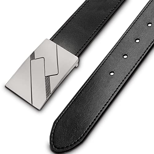 MARIO TREVI Black Leather Men’s Dress Belt, Adjustable Slide with Alloy Buckle for Jeans/ Pants, with Gift Box, Trim to Fit