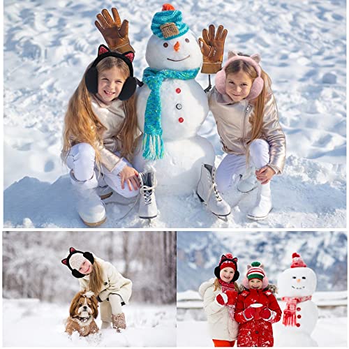 Eyegla Winter Ear Muffs for Women Fleece Ear Warmers Faux Fur Warm Cat Ear Earmuffs Foldable Outdoor Winter Ear Cover for Girls,Black