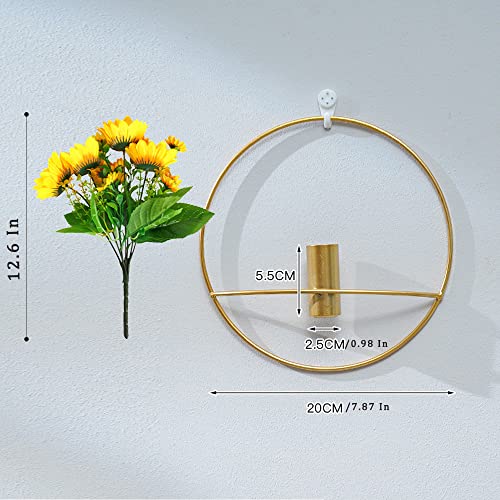 2pk Artificial Sunflower Bouquets w/ LED String Lights & Gold Metal Wall Mounts