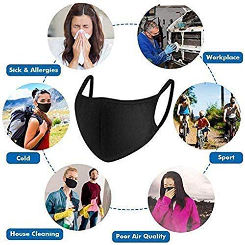 10PC Reusable Cotton Fabric Face Mask Set: Unisex, Fashion-Forward Protective Black Dust Cotton - Soft, Comfortable, Breathable, and Washable for Daily and Outdoor Activities