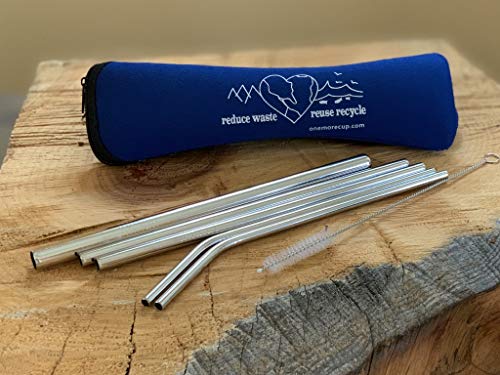 One More Cup - 2 Pack - Reusable Stainless Steel Drinking Straws - Cleaning Brush - Straw Case