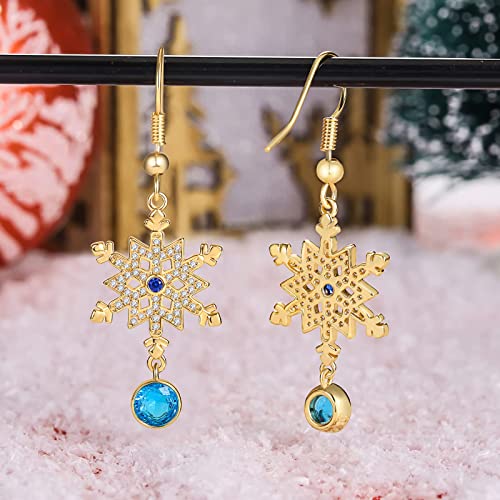 LAZLUVU Christmas Earrings Snowflake Dangle Earrings With Crystal Cubic Zirconia Snowflower Dangle Drop Earring for Women Girls Christmas Gifts