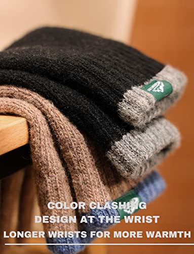 Size XL Warm Wool Knitted Winter Gloves w/ Touch Screen Fingers