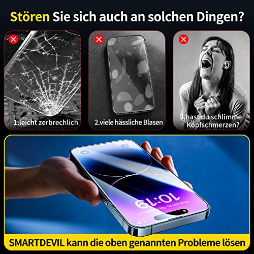 Screen Protector for iPhone 14 Pro Max 6.7", SmartDevil [2022 Dynamic Island Compatible] [Easy Installation Frame] 3 Pack HD Bubble Free Scratch Resistant 9H Tempered Glass Film - Case Friendly