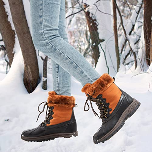 CAMEL CROWN Women Snow Boots Winter Waterproof - Mid-Calf Boots Insulated Lace Up Boots Duck Fur Lined Winter Shoes