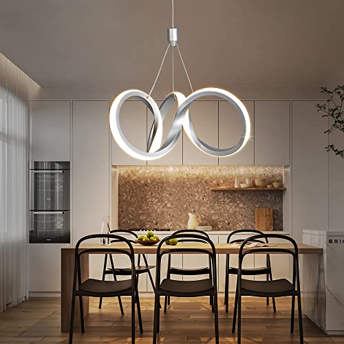 Modern Pendant Light led Chandelier Fixture Ring Lighting Dining Room fixtures Pendant Lighting Fixture for Kitchen Island Dining Room Bedroom 4000K, Chrome Finish